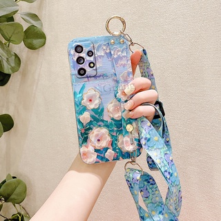 เคสโทรศัพท์มือถือ แบบนิ่ม ลายดอกคามิเลีย พร้อมสายคล้อง สําหรับ Samsung Galaxy A53 A73 A13 A23 A33 A52 A52S 5G 4G