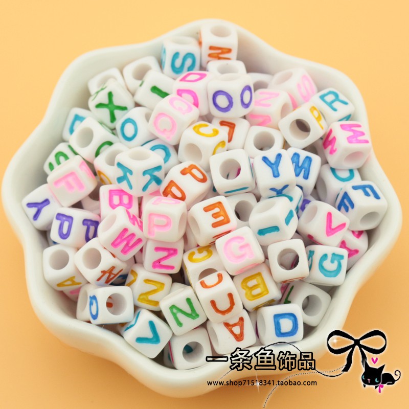 100 ชิ้น 6 มม. LETTER BEADS SQUARE ALPHABET BEADS