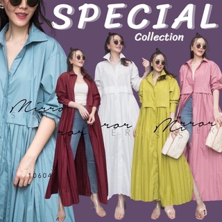 MiRRoRSiSTER’s LaLyyN DReSS SHiRT #10604.1 เดรสเชิ้ต เชิ้ตยาว เดรสคอปก เดรสเชิ้ตต่อพลีท เดรสเชิ้ตทรงโคร่งๆ แมกซี่คอปก