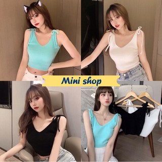 Mini Shop🌸 พร้อมส่ง(11049) เสื้อสายเดี่ยวไหมพรม ผูกไหล่สุดชิค