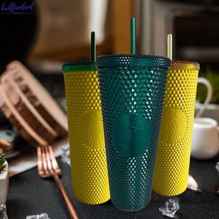 【พร้อมส่ง】แก้วน้ํา Starbucks ลายตาราง ประดับเพชร 710 มล. 24 ออนซ์ นํากลับมาใช้ใหม่ได้