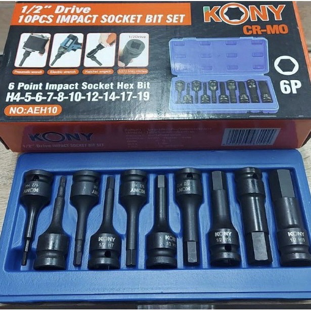KONY ลูกบล็อกเดือยโผล่หกเหลี่ยม 10ตัวชุด ของแท้ สินค้าพร้อมส่ง