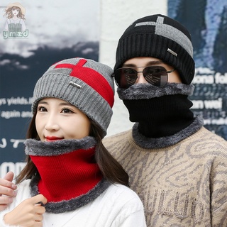 YI Knitted Hat and Scarf Set Warm Plush Elastic Neck Warmer Circle Loop Neck Wrap Winter Outdoor Wearing for Women Men