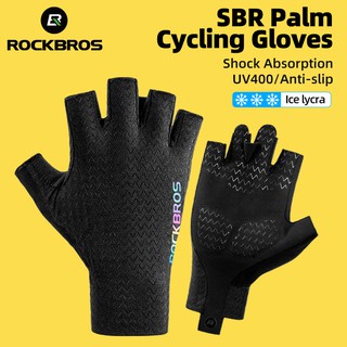 Rockbros ถุงมือขี่จักรยาน ฤดูใบไม้ร่วง ฤดูใบไม้ผลิ ถุงมือจักรยาน MTB SBR Pad ครึ่งนิ้ว จักรยาน โกฟ ผู้ชาย ผู้หญิง ระบายอากาศ กันกระแทก ถุงมือ: 2XL