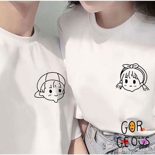 🌈❤ เสื้อสกรีน  Boy Girl 004 Boy หมวก Girl ผมแกละ ใส่เป็นเสื้อคู่น่ารักมาก