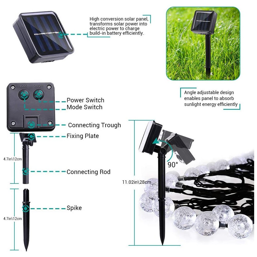 Led Crystal ball Solar Lamp Power String Waterproof Fairy Lights Solar ...