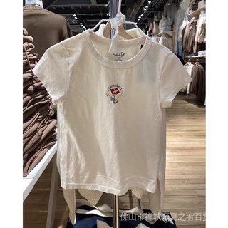 [SR-STUDIO] Brandy Melville BM Swiss National Flag เสื้อยืดลําลอง ผ้าฝ้าย แขนสั้น คอกลม ปักลายดอกไม้ ขนาดเล็ก สําหรับสตรี