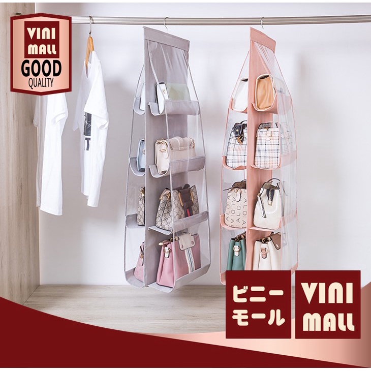 【VINIMALL คุณภาพดี】ถุงเก็บกระเป๋าแขวนกระเป๋า 8ช่อง ชนิดแขวนผนัง, ฝุ่นบ้านตู้เสื้อผ้าเสื้อผ้า สินค้าขายดี VX 66 B13