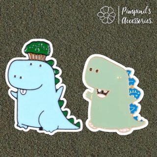 ʕ •ᴥ•ʔ ✿ พร้อมส่ง : เข็มกลัดเซ็ทไดโนเสาร์ทีเร็กซ์สีเขียวและสีฟ้า | Green &amp; Blue T-Rex Dinosaur Enamel Brooch Pin Set.