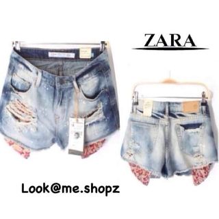 ( Sale * ตำหนิ) Zara : Paint-Effect Denim Shorts