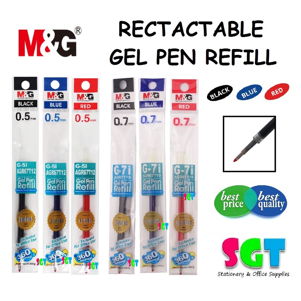 M&G Rectactable Gel Pen Refill 0.5mm/ 0.7mm (รีฟิลสําหรับ R3 & R5) - 1 หน่วย