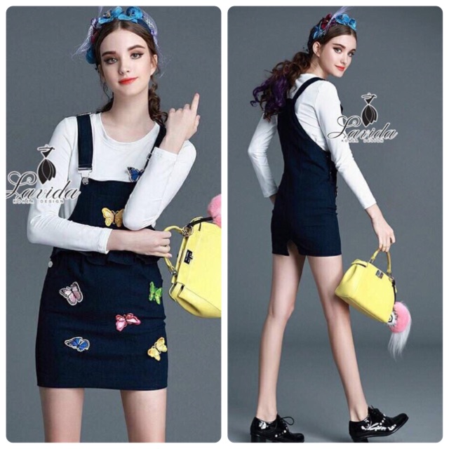 🍭 Korea Design By Lavida colorful butterfly embroidered denim dress