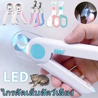 พร้อมส่ง กรรไกรตัดเล็บแมว กรรไกรตัดเล็บสุนัข พร้อมไฟ LED พร้อมตะไบเหล็กเก็บซ่อน ป้องกันเลือดออก Pet Nail Clippers