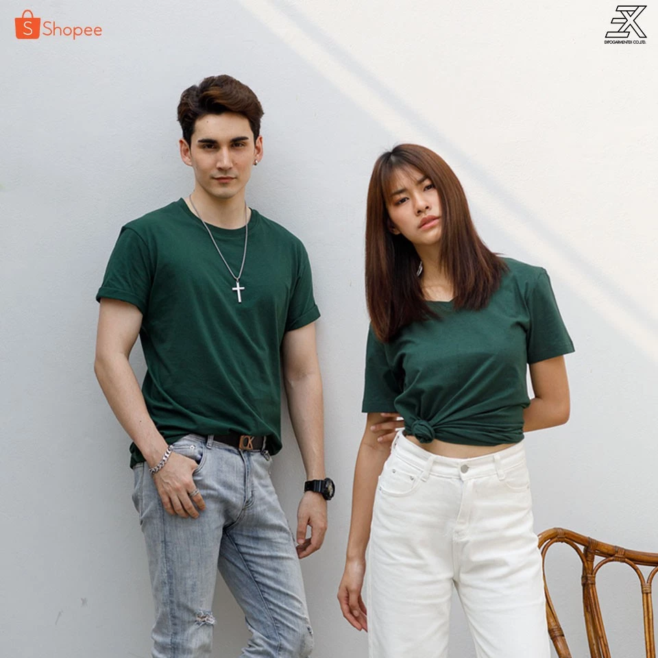 Expogarment เสื้อยืดสีเขียวหัวเป็ด คอกลม คอวี คอตตอน100% ไม่มีตะเข็บข้าง ไซส์S-6XL หดเกิน3%ยินดีคืนเงิน
