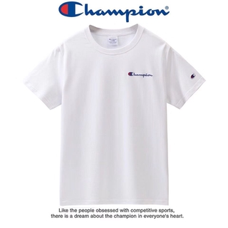 เสื้อยืดคอกลมแขนสั้นผู้ชายลายปักลายแชมป์เล็กสีขาว 100% Cotton Couple Short Sleeve Champion Black Tee ShirtS-5XL