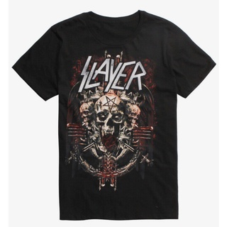 คอตต้อนคอกลมขายดี เสื้อยืดลําลอง แขนสั้น พิมพ์ลาย Slayer SKULL TRIO Heavy Metal Band Licensed Genuine KGgnej67DAkafa45S-