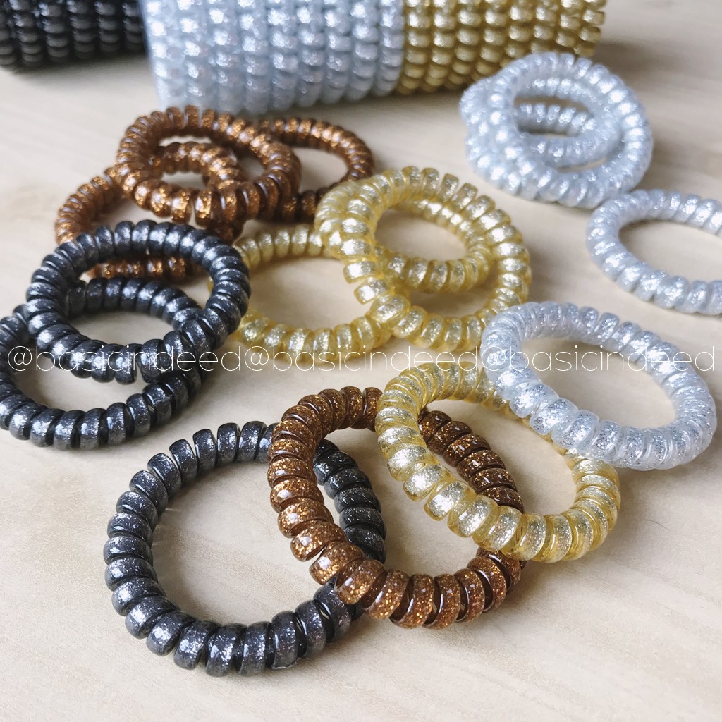 Basic Indeed [1เส้น] ยางรัดผมเกลียวสีกากเพชร วงใหญ่ ออกใบกำกับภาษีได้