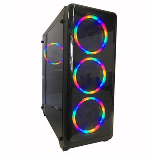 VENUZ ATX Mid Tower Tempered Glass Rainbow Fan Gaming Case 180x – Black (Pansonics)