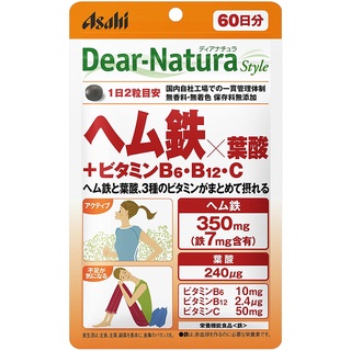 [ส่งตรงจากญี่ปุ่น] Asahi Deer-Natura Style Heme Iron × กรดโฟลิก + วิตามิน B6 B12 C 60 วัน อาหารเสริม แท็บเล็ต นําเข้าจากญี่ปุ่น ใหม่