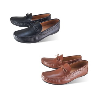 FREEWOOD CASUAL SHOES รองเท้าหนังรุ่น 79-618 สีดำ / สีวิสกี้ ( BLACK / WHISKY )