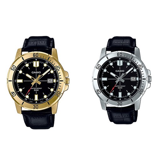 CASIO Standard นาฬิกาข้อมือผู้ชาย สีดำ/เงิน สายหนัง รุ่น MTP-VD01L-1EVUDF,MTP-VD01L-1E,MTP-VD01GL-1E,MTP-VD01GL-1EVUDF