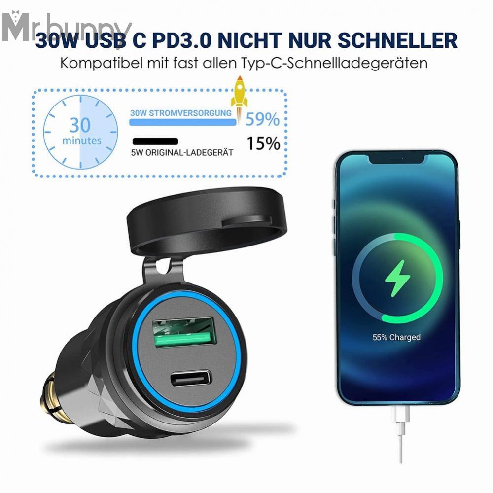 Auto Ladegerät Mit Hella DIN Stecker - Dual QC 3.0 Schnellladung & Voltmeter Für Motorrad
