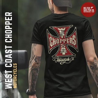 คอลูกเรือเสื้อยืดคอกลมเสื้อยืด พิมพ์ลาย West Coast Chopper สไตล์วินเทจ คลาสสิก เรโทร สําหรับขี่รถจักรยานยนต์ผ้าฝ้ายแท้