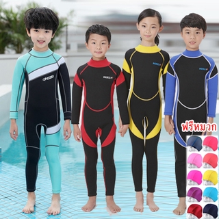 ชุดว่ายน้ำเด็ก เก็บอุณหภูมิ ทำให้เด็กๆเล่นน้ำได้นานขึ้น ผ้าหนา 2mm-แห้งเร็วสี :น้ำเงินฟ้า