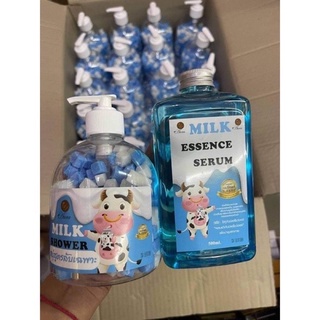 สบู่สูตรลับเฉพาะ(น้ำนม)Milk Shower+Milk Essenec Serum 500ml #มีของพร้อมส่ง (สีฟ้า)