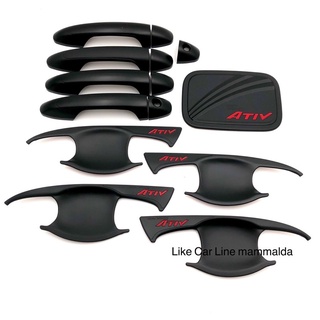 เบ้ากันรอย ครอบมือจับรุ่นมือธรรมดา ครอบฝาถังน้ำมัน ยาริสเอทีฟ yaris ATIV ปี 2017-2022  สีดำโลโก้แดง