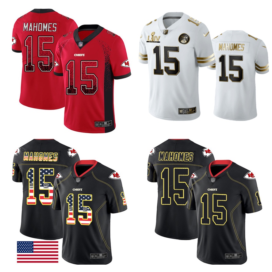 Nfl Kansas City Chiefs 15 Patrick Mahomes II Legend Flag Drift Black Gold เสื้อฟุตบอล