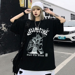 เสื้อยืดอินเทรนด์ผู้ชายอินเทรนด์ผู้หญิงเสื้อยืดขนาดใหญ่ Punk Harajuku Goth Dark Womens T เสื้อ Streetwear เสื้อแฟชั่นควา