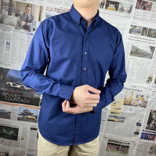 SHIRTFOLDING เสื้อเชิ้ต แขนยาวคอปก สีกรมเข้ม / สีกรม /สีกรมดำ กระดุมดำ