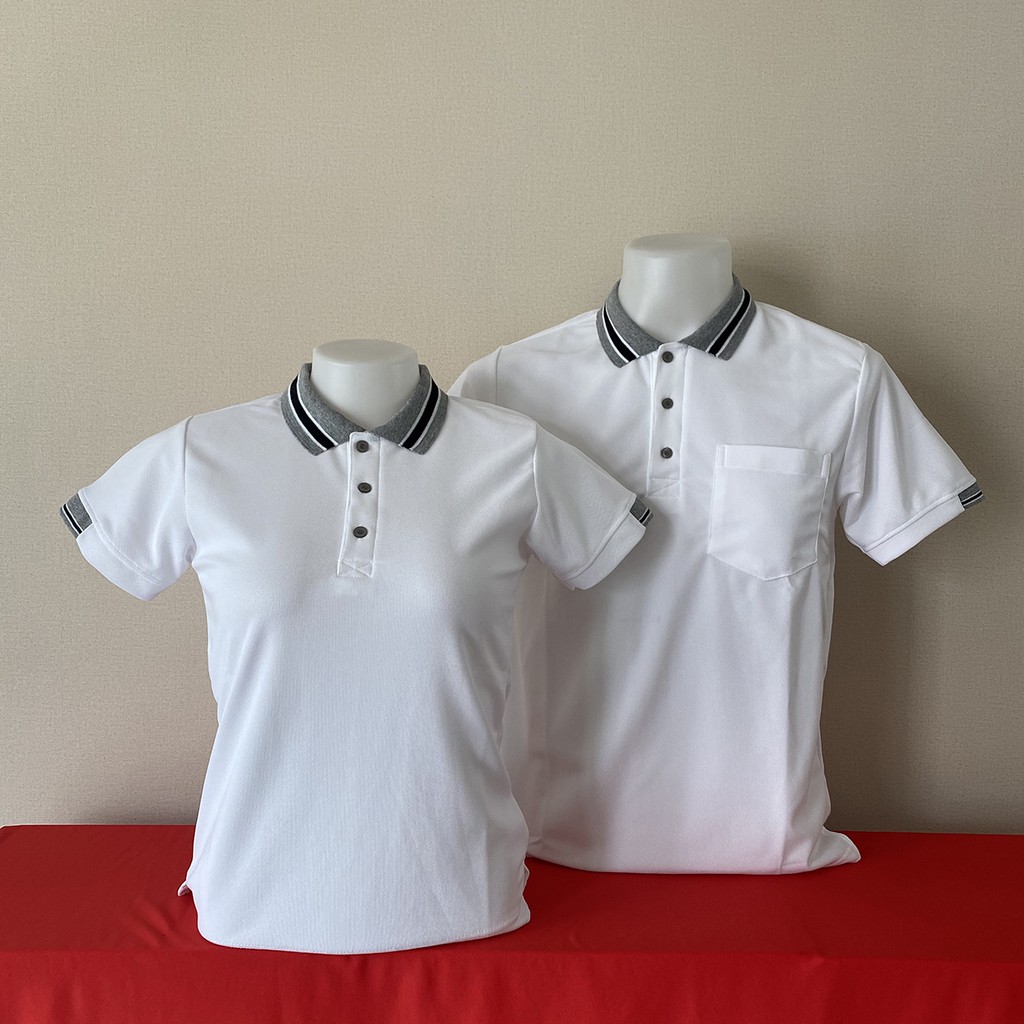 เสื้อโปโล คอคลีปเทาขาวดำ เนื้อผ้าจูติไมโคร นุ่ม สวมใส่สบาย มีทั้งแบบหญิง และแบบชาย