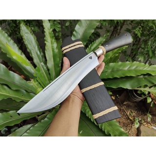 มีดเหน็บ อีเหน็บ มีดเดินป่า มีดใบตาย (E-Nap Fixed blade knife) มีดแคมป์ ใบ 10.5” ผิวเรียบ ด้ามไม้ประดู่ ฝักสักทองรมดำ