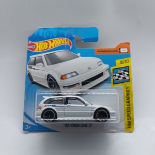 รถเหล็ก Hotwheels 90 HONDA CIVIC EF สีขาว แพคสั้น (ib025)oh