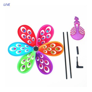 Live ของเล่น Windmill Spinner ลายนกยูง 3D น่ารักหลากสีสันสําหรับเด็ก