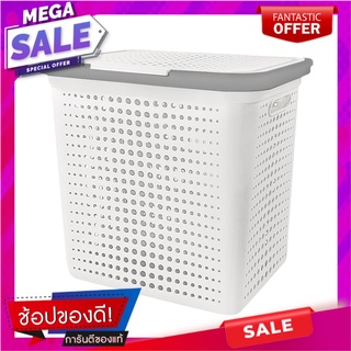 ตะกร้าผ้าเหลี่ยมมีฝา PLIM BUBBLE สีขาว ตะกร้าผ้า SQUARE LAUNDRY BASKET WITH LID PLIM BUBBLE WHITE อุปกรณ์จัดเก็บเสื้อผ้า