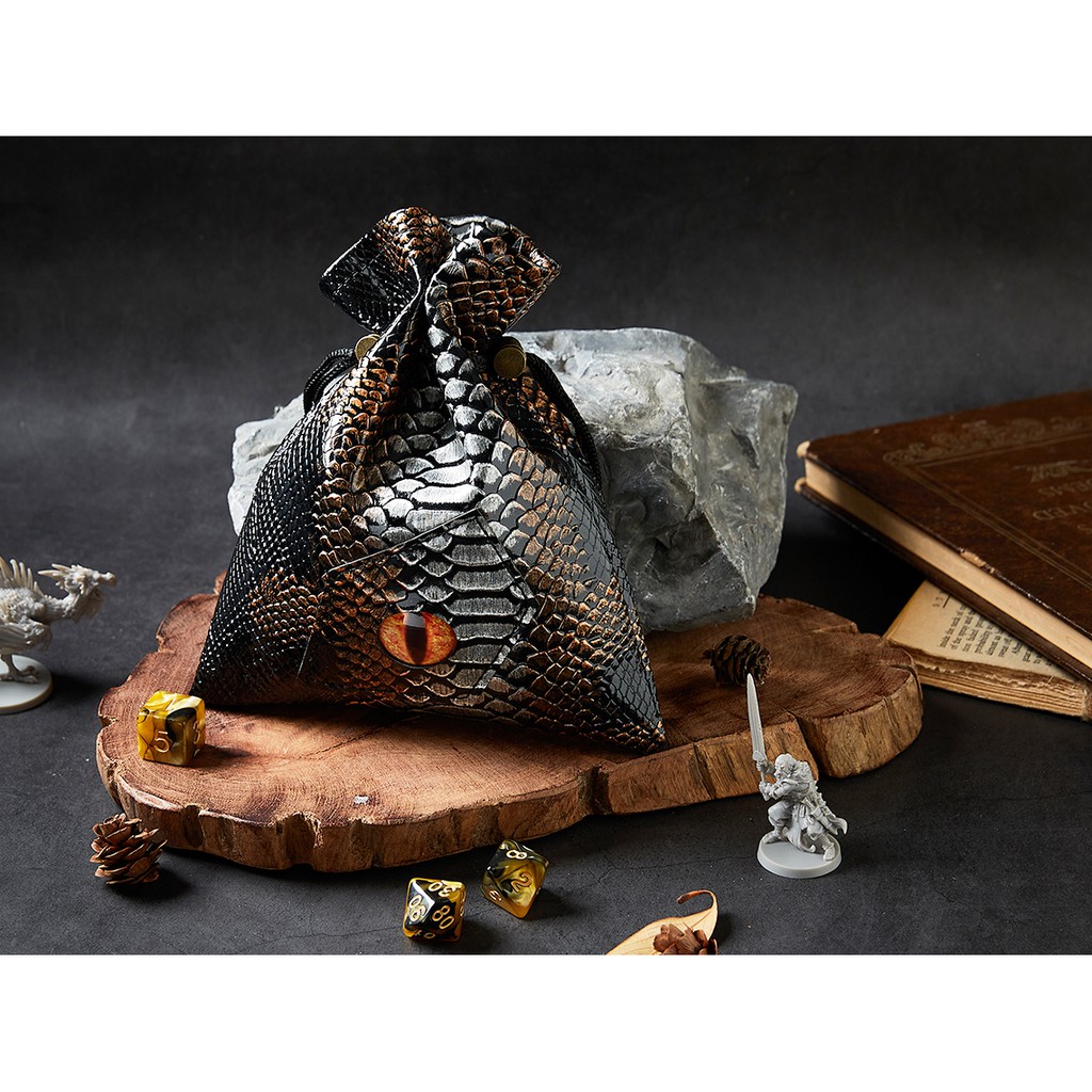 Dragon Eye Dice Bag | Black Orange Silver | High Quality Dice Bag | Dungeons and Dragons Dice | DnD 
