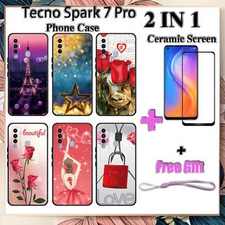 2 IN 1 Tecno Spark 7 Pro เคสโทรศัพท์ พร้อมกระจกนิรภัย เซรามิค ป้องกันหน้าจอ โค้ง ฟิล์มนิรภัย โรแมนติก