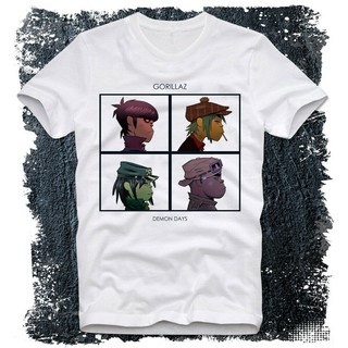 เสื้อผ้าผชเสื้อยืดแขนสั้นลําลอง ผ้าฝ้ายแท้ พิมพ์ลาย Gorillaz Demon Days Electronic Altrnative Pop Rock Music คุณภาพสูงS-