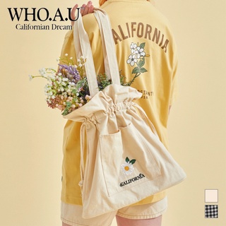 [WHO.A.U] CALIFORNIA Flower Embroidery Drawstring Tote Bag p0JH