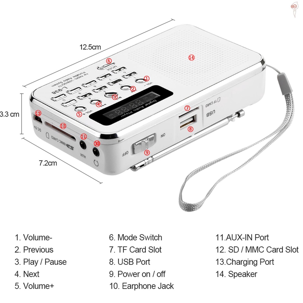 Giyofom Radio FM L-938 : Lecteur MP3 Et Haut-Parleur Stéréo Avec Écran 1,5 Pouces - Son Hi-Fi, Portable, Idéal Pour Extérieur