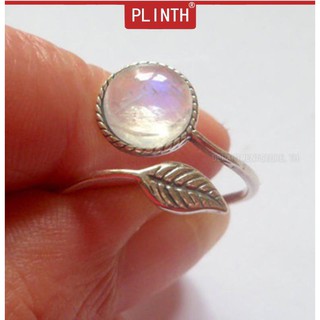 PLINTH แหวนเงินแท้ 925 ใบมูนสโตนคริสตัลใบไม้ปลายเปิด469