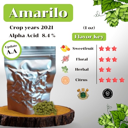 ฮอปส์ Amarillo Hops US (1oz) Crop years 2021 (บรรจุด้วยระบบสูญญากาศ)