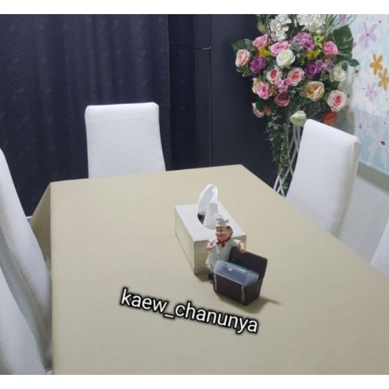 #ผ้าปูโต๊ะ pvc ผิวเปลือกลิ้นจี่ สีครีม ขนาด 1.4m x 2m ผ้ามีน้ำหนัก หนานุ่ม กันน้ำ กันร้อน พร้อมส่ง