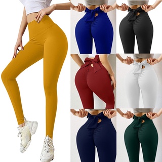 เซ็กซี่หลังเอวสายรัดโบว์เอวสูงโยคะกีฬา Leggings ผู้หญิงเลกกิ้ง