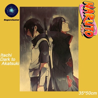 Naruto สติกเกอร์โปสเตอร์ วอลเปเปอร์กระดาษคราฟท์ ลายอนิเมะ "Itachi Dark to Akatsuki" ขนาด 50.5*35 ซม. สําหรับตกแต่งผนัง บาร์ คาเฟ่ หอพัก