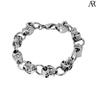 ANGELINO RUFOLO Bracelet ดีไซน์ Skull Chain สร้อยข้อมือผู้ชาย Stainless Steel 316L(สแตนเลสสตีล)คุณภาพเยี่ยม สีเงิน