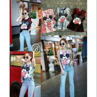 เสื้อแขนกุด สกรีนลาย ผ้าฟอกเนื้อสวย นิ่ม งานผ้า